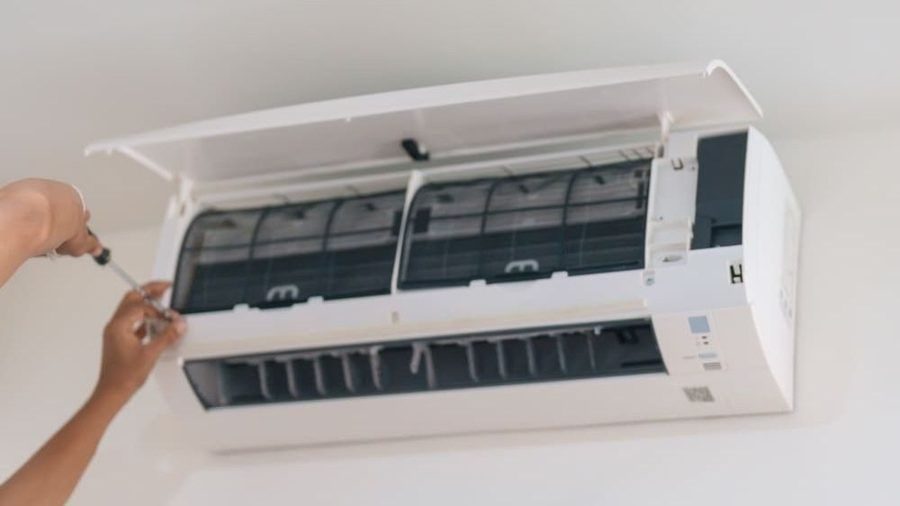 Ductless mini split installed into the wall.